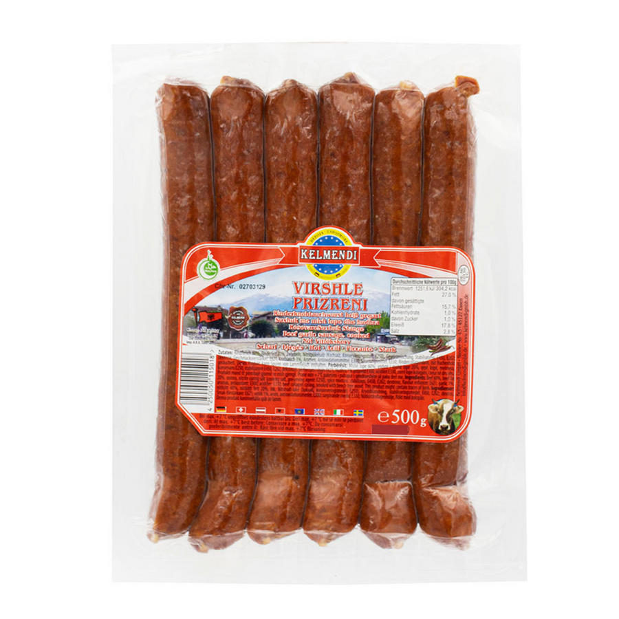 Kelmendi Beef garlic sausages Halal | Prizrenske viršle Halal 500g
