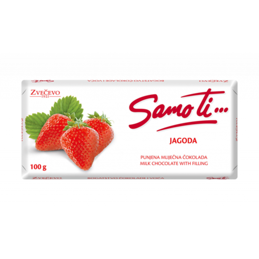 Zvečevo Milk chocolate with strawberry filling | Mliječna čokolada sa jagodom 100g - Magaza Online