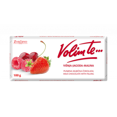 Zvečevo Milk chocolate with red fruit filling | Mliječna čokolada sa višnja-jagoda-malina punjenjem 100g - Magaza Online
